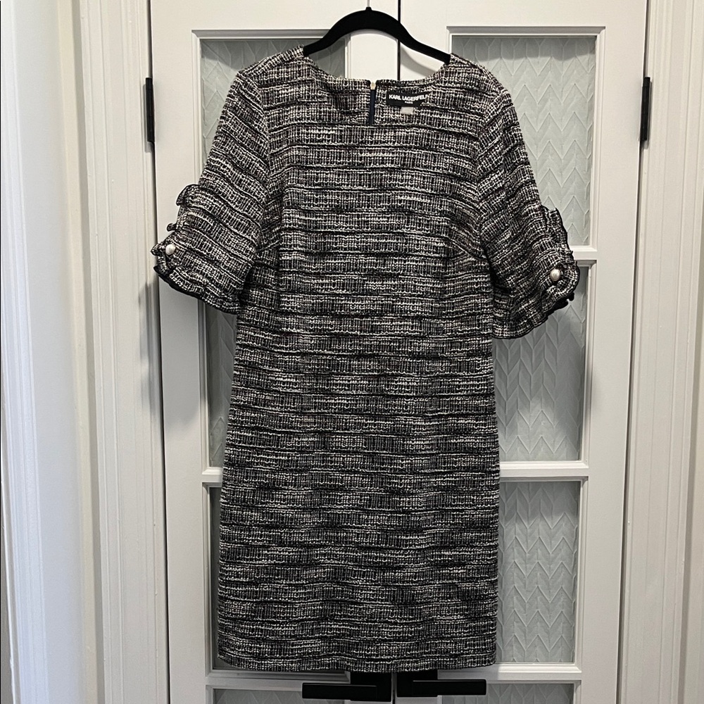 Karl Lagerfeld Textured Black and White Long Sleeve Dress